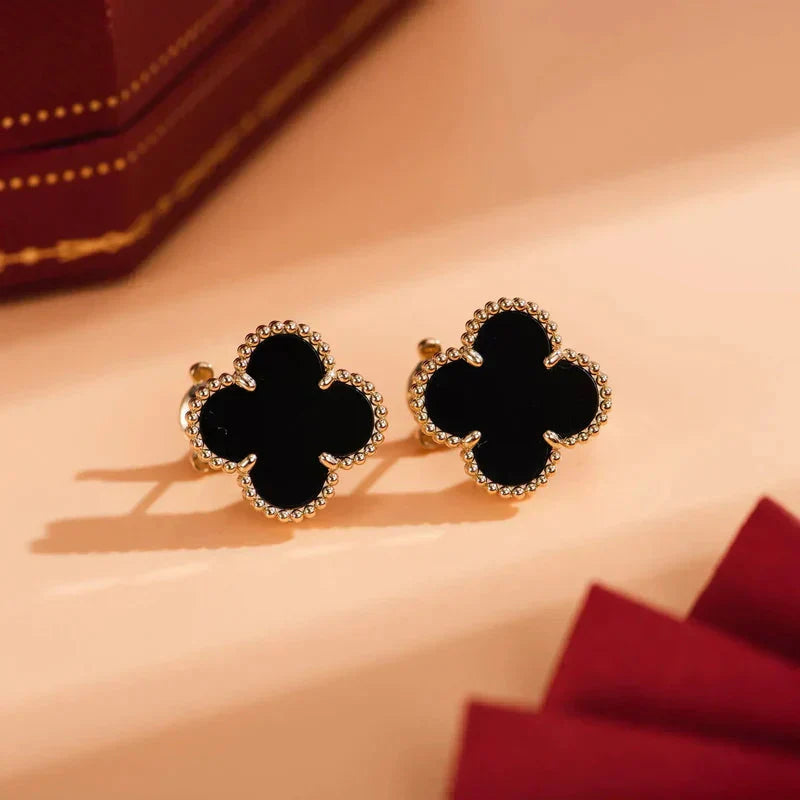 [Royal Jewelry]CLOVER MEDIUM 1 MOTIFS  ONYX STUD EARRINGS
