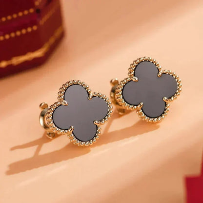 [Royal Jewelry]CLOVER MEDIUM 1 MOTIFS  ONYX STUD EARRINGS