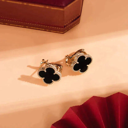 [Royal Jewelry]CLOVER MEDIUM 1 MOTIFS  ONYX STUD EARRINGS