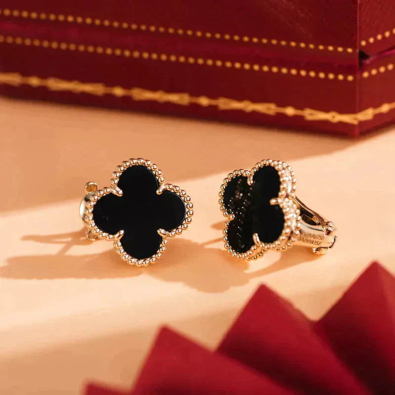 [Royal Jewelry]CLOVER MEDIUM 1 MOTIFS  ONYX STUD EARRINGS