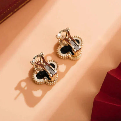 [Royal Jewelry]CLOVER MEDIUM 1 MOTIFS  ONYX STUD EARRINGS