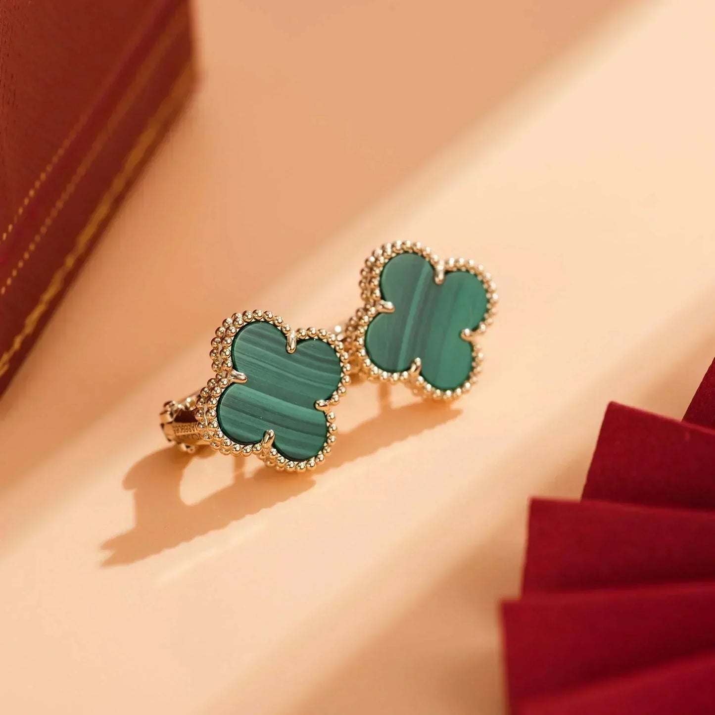 [Royal Jewelry]CLOVER MEDIUM 1 MOTIFS MALACHITE  EARRINGS