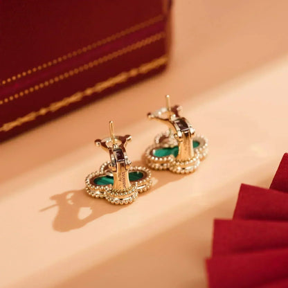 [Royal Jewelry]CLOVER MEDIUM 1 MOTIFS MALACHITE  EARRINGS