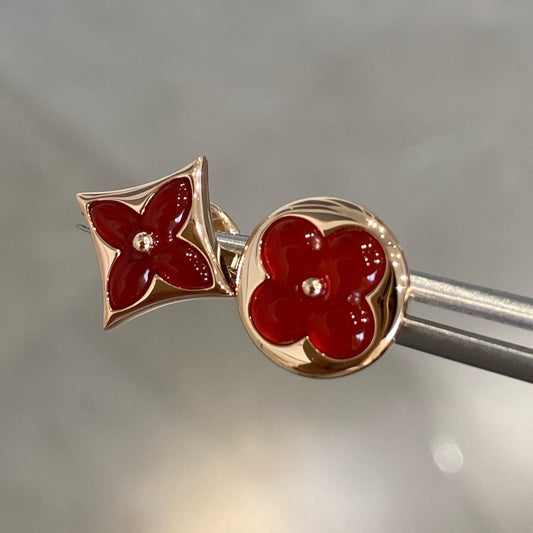 [Royal Jewelry]STAR AND SUN PINK GOLD CARNELIAN STUD EARRINGS