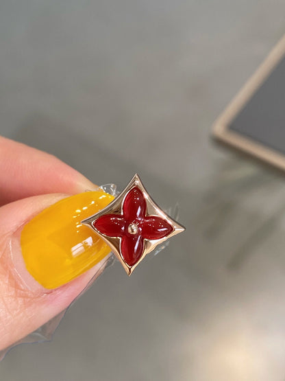 [Royal Jewelry]STAR AND SUN PINK GOLD CARNELIAN STUD EARRINGS