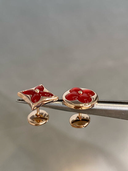 [Royal Jewelry]STAR AND SUN PINK GOLD CARNELIAN STUD EARRINGS