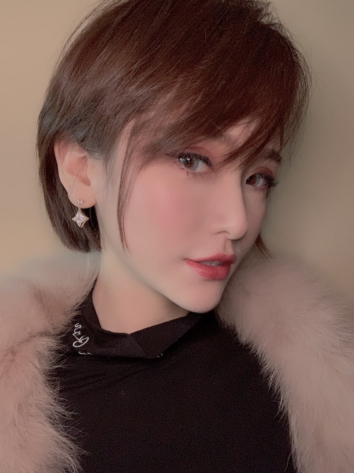 [Royal Jewelry]DOUBLE STAR PINK GOLD MOP DROP EARRINGS