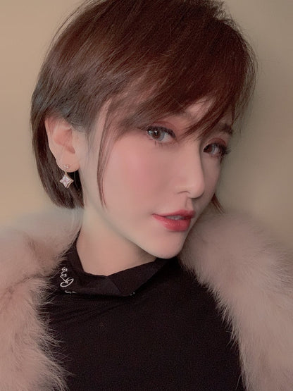 [Royal Jewelry]DOUBLE STAR PINK GOLD MOP DROP EARRINGS