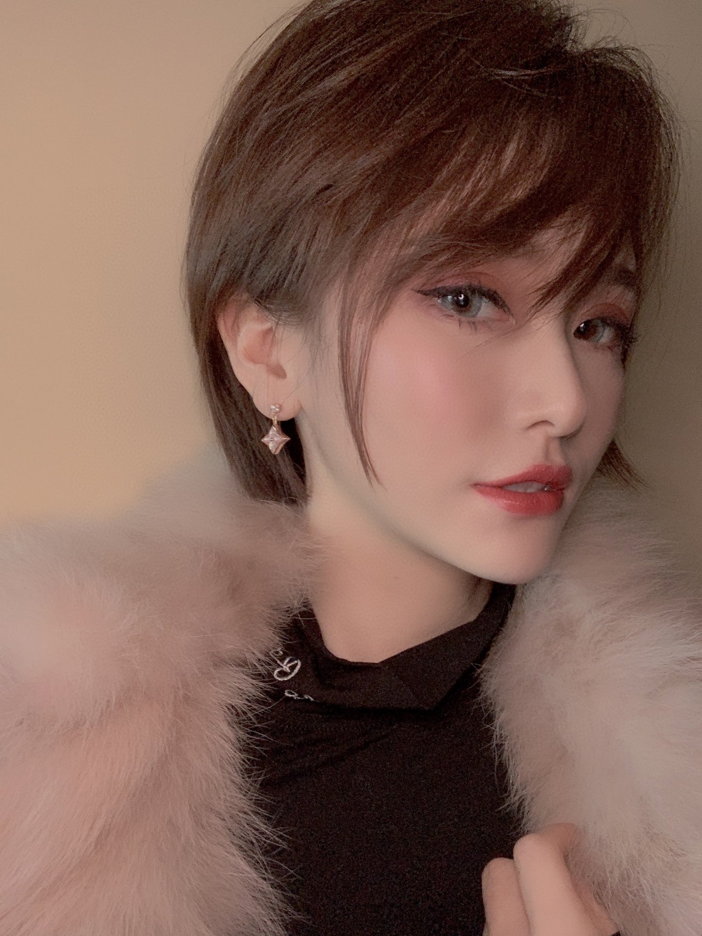 [Royal Jewelry]DOUBLE STAR PINK GOLD MOP DROP EARRINGS
