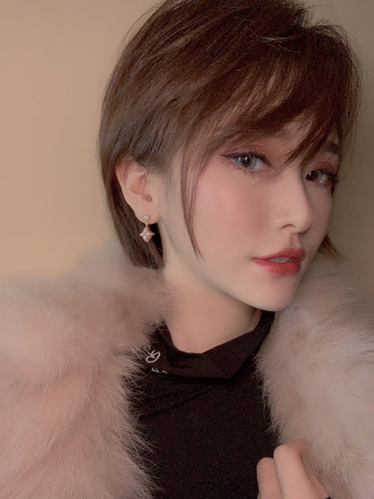 [Royal Jewelry]DOUBLE STAR PINK GOLD MOP DROP EARRINGS