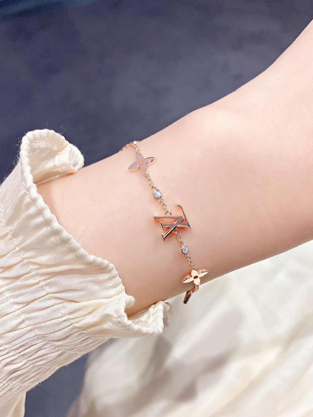 [Royal Jewelry]STAR AND SUN 7 MOTIFS GOLD BRACELET