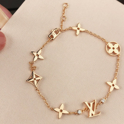 [Royal Jewelry]STAR AND SUN 7 MOTIFS GOLD BRACELET