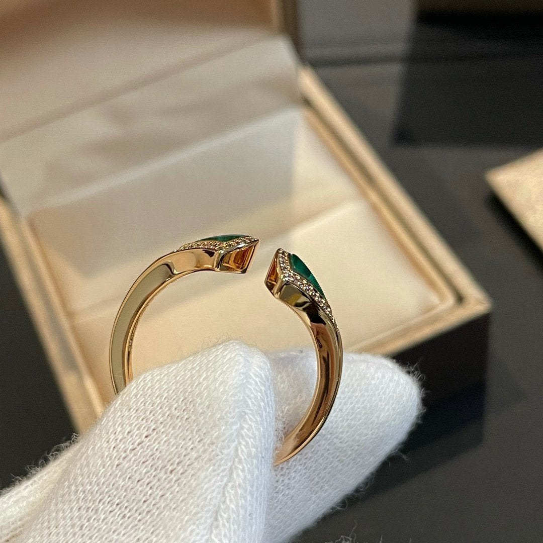 [Royal Jewelry]DREAM MALACHITE DIAMOND OPEN RING