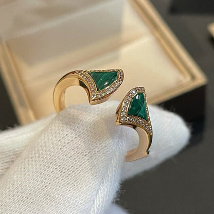 [Royal Jewelry]DREAM MALACHITE DIAMOND OPEN RING