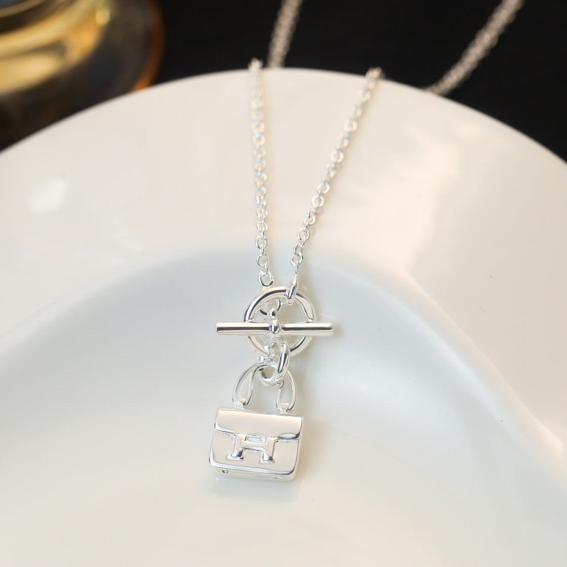 [Royal Jewelry]POP H PEDANT SILVER NECKLACE