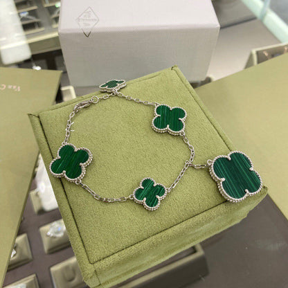 [Royal Jewelry]CLOVER 5 MOTIFS SIVLER MALACHITE BRACELET