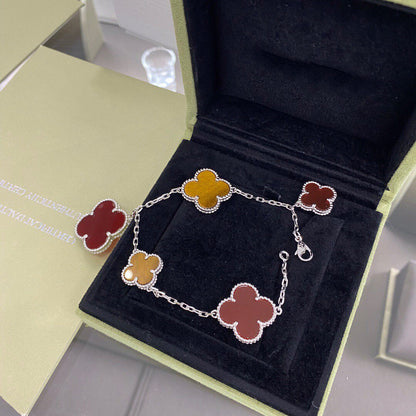 [Royal Jewelry]CLOVER 5 MOTIFS SIVLER CARNELIAN TIGER EYE BRACELET