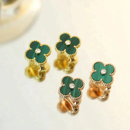 [Royal Jewelry]CLOVER MEDIUM 1 MOTIFS MALACHITE DIAMOND EARRINGS
