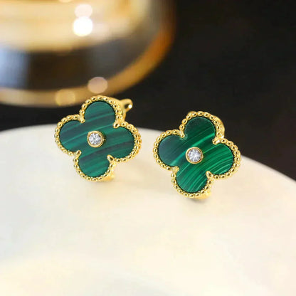 [Royal Jewelry]CLOVER MEDIUM 1 MOTIFS MALACHITE DIAMOND EARRINGS