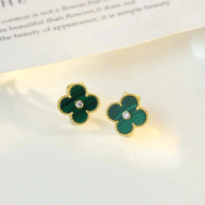 [Royal Jewelry]CLOVER MEDIUM 1 MOTIFS MALACHITE DIAMOND EARRINGS