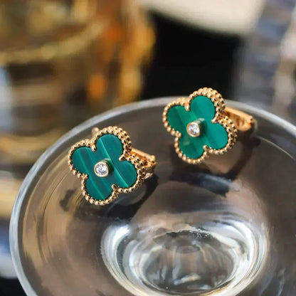 [Royal Jewelry]CLOVER MEDIUM 1 MOTIFS MALACHITE DIAMOND EARRINGS
