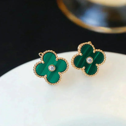 [Royal Jewelry]CLOVER MEDIUM 1 MOTIFS MALACHITE DIAMOND EARRINGS
