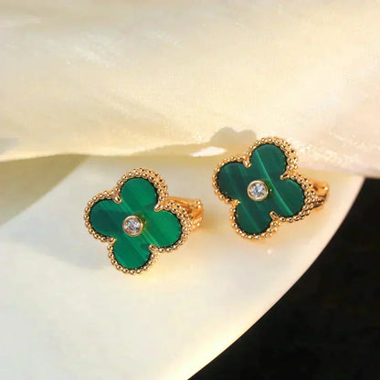 [Royal Jewelry]CLOVER MEDIUM 1 MOTIFS MALACHITE DIAMOND EARRINGS