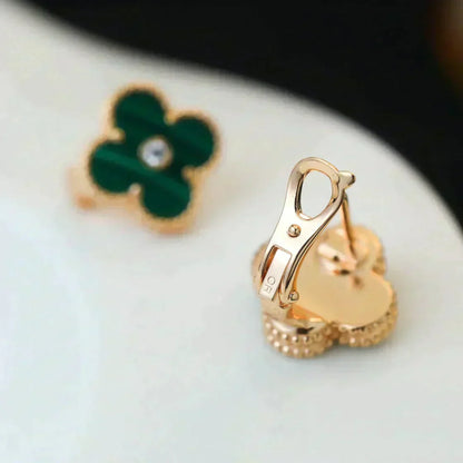 [Royal Jewelry]CLOVER MEDIUM 1 MOTIFS MALACHITE DIAMOND EARRINGS
