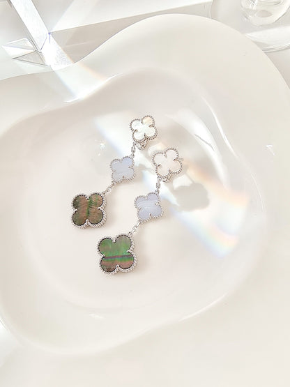 [Royal Jewelry]CLOVER 3 MOTIFS CHALCEDONY DARK MOP SILVER EARRINGS