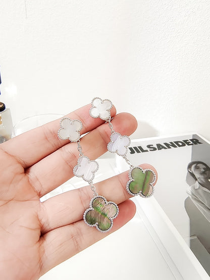 [Royal Jewelry]CLOVER 3 MOTIFS CHALCEDONY DARK MOP SILVER EARRINGS