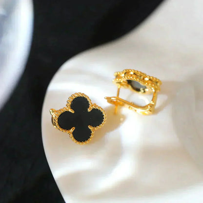 [Royal Jewelry]CLOVER MEDIUM 1 MOTIFS  ONYX STUD EARRINGS