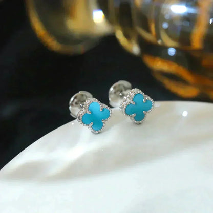 [Royal Jewelry]CLOVER MINI 9.5MM ONYX STUD EARRINGS SILVER