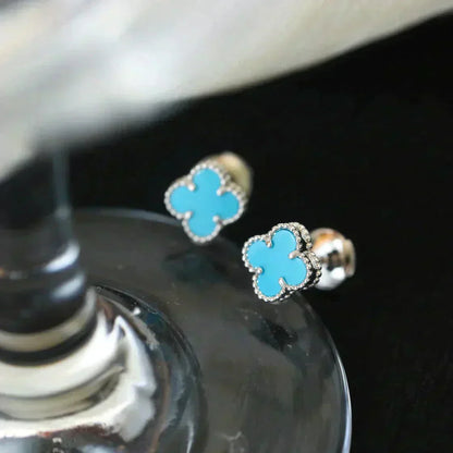 [Royal Jewelry]CLOVER MINI 9.5MM ONYX STUD EARRINGS SILVER