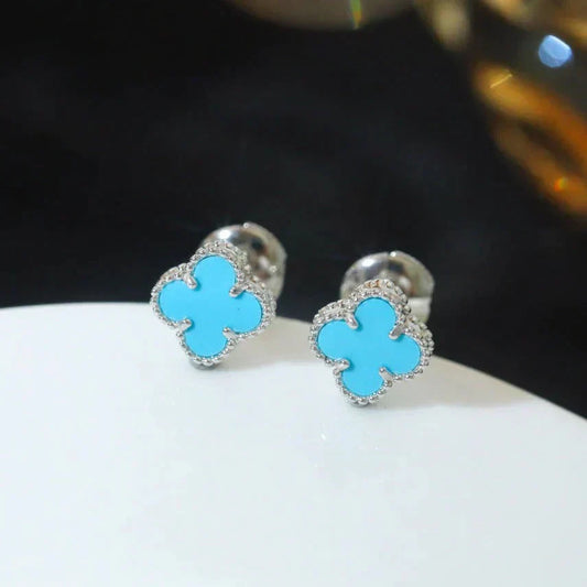 [Royal Jewelry]CLOVER MINI 9.5MM ONYX STUD EARRINGS SILVER