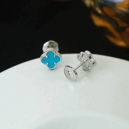 [Royal Jewelry]CLOVER MINI 9.5MM ONYX STUD EARRINGS SILVER