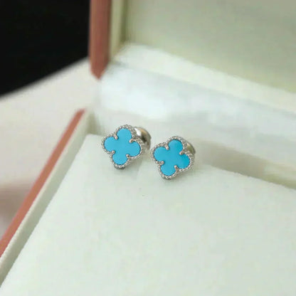[Royal Jewelry]CLOVER MINI 9.5MM ONYX STUD EARRINGS SILVER