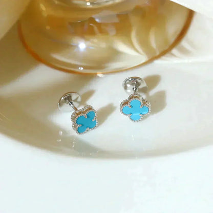 [Royal Jewelry]CLOVER MINI 9.5MM ONYX STUD EARRINGS SILVER