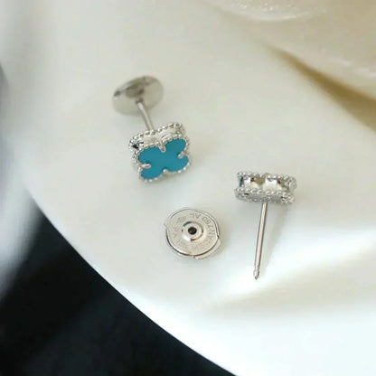 [Royal Jewelry]CLOVER MINI 9.5MM ONYX STUD EARRINGS SILVER