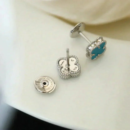 [Royal Jewelry]CLOVER MINI 9.5MM ONYX STUD EARRINGS SILVER