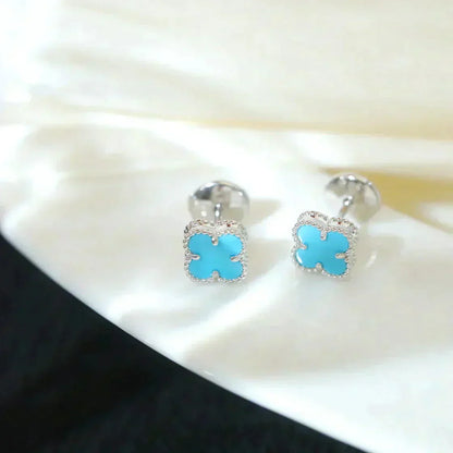 [Royal Jewelry]CLOVER MINI 9.5MM ONYX STUD EARRINGS SILVER