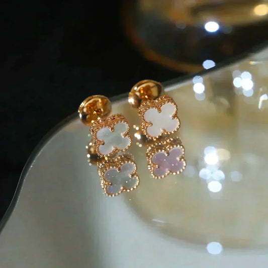 [Royal Jewelry]CLOVER MINI 9.5MM WHITE MOP EARRINGS