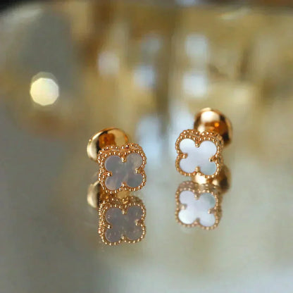 [Royal Jewelry]CLOVER MINI 9.5MM WHITE MOP EARRINGS