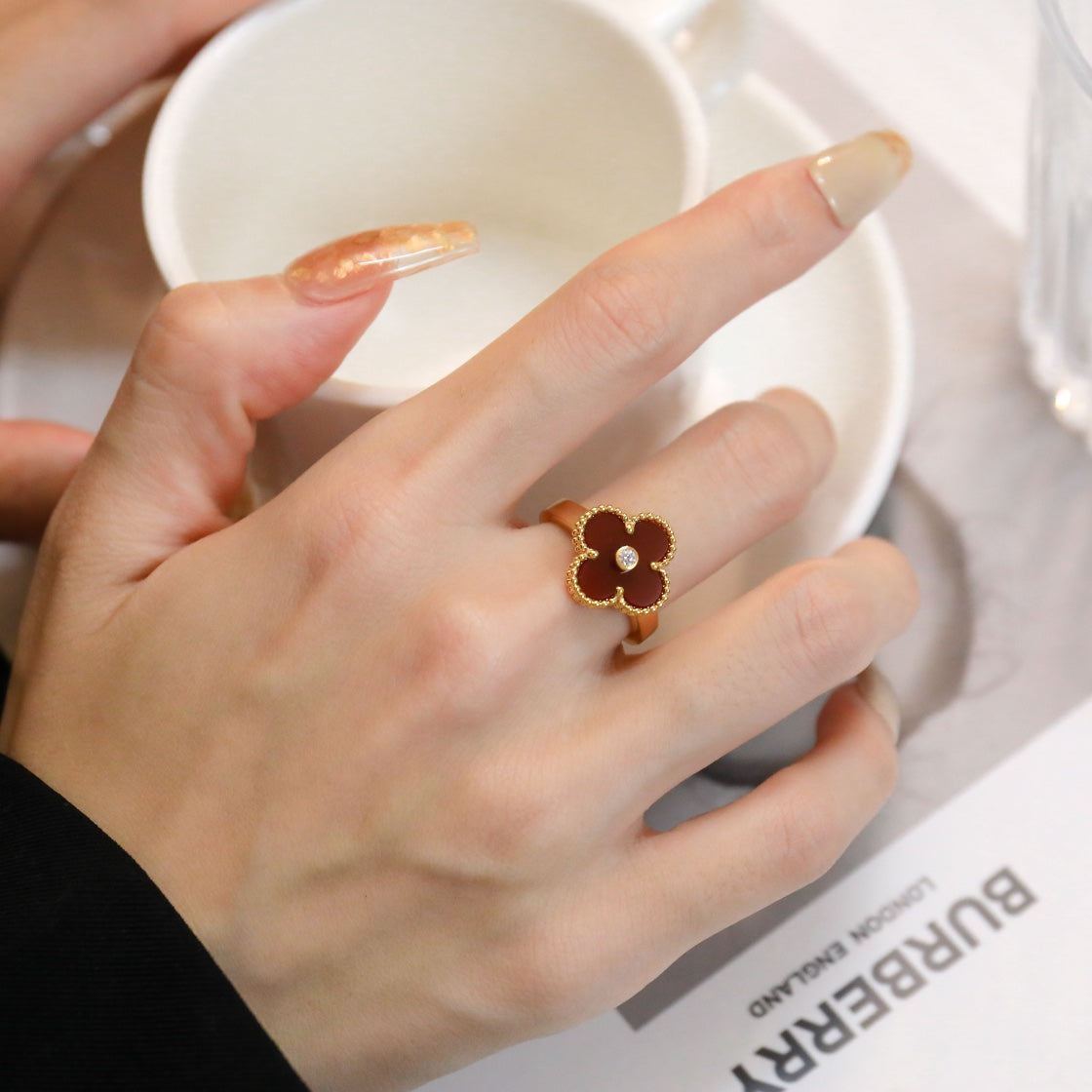 [Royal Jewelry]CLOVER CARNELIAN RING ROSE GOLD DIAMOND