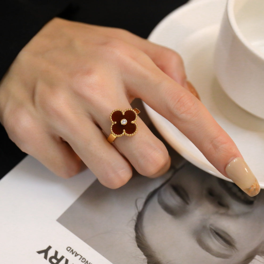 [Royal Jewelry]CLOVER CARNELIAN RING ROSE GOLD DIAMOND