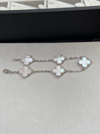 [Royal Jewelry]CLOVER SILVER MOP 5 MOTIF BRACELET