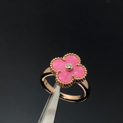 [Royal Jewelry]CLOVER RHODONITE ROSE GOLD RING