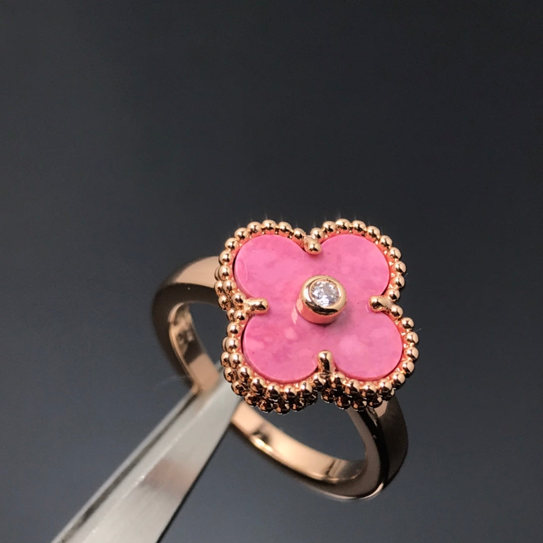 [Royal Jewelry]CLOVER RHODONITE ROSE GOLD RING