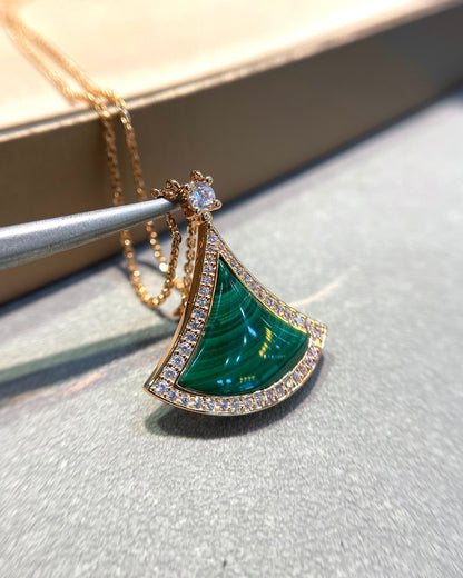 [Royal Jewelry]DREAM MALACHITE DIAMOND PAVED PINK GOLD NECKLACE
