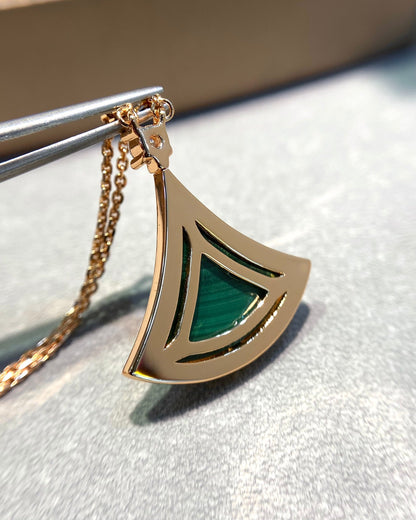 [Royal Jewelry]DREAM MALACHITE DIAMOND PAVED PINK GOLD NECKLACE
