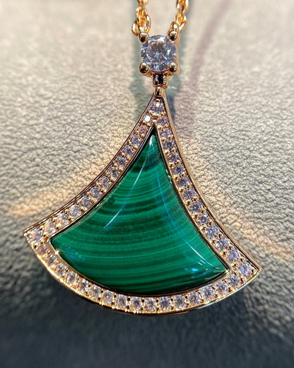 [Royal Jewelry]DREAM MALACHITE DIAMOND PAVED PINK GOLD NECKLACE